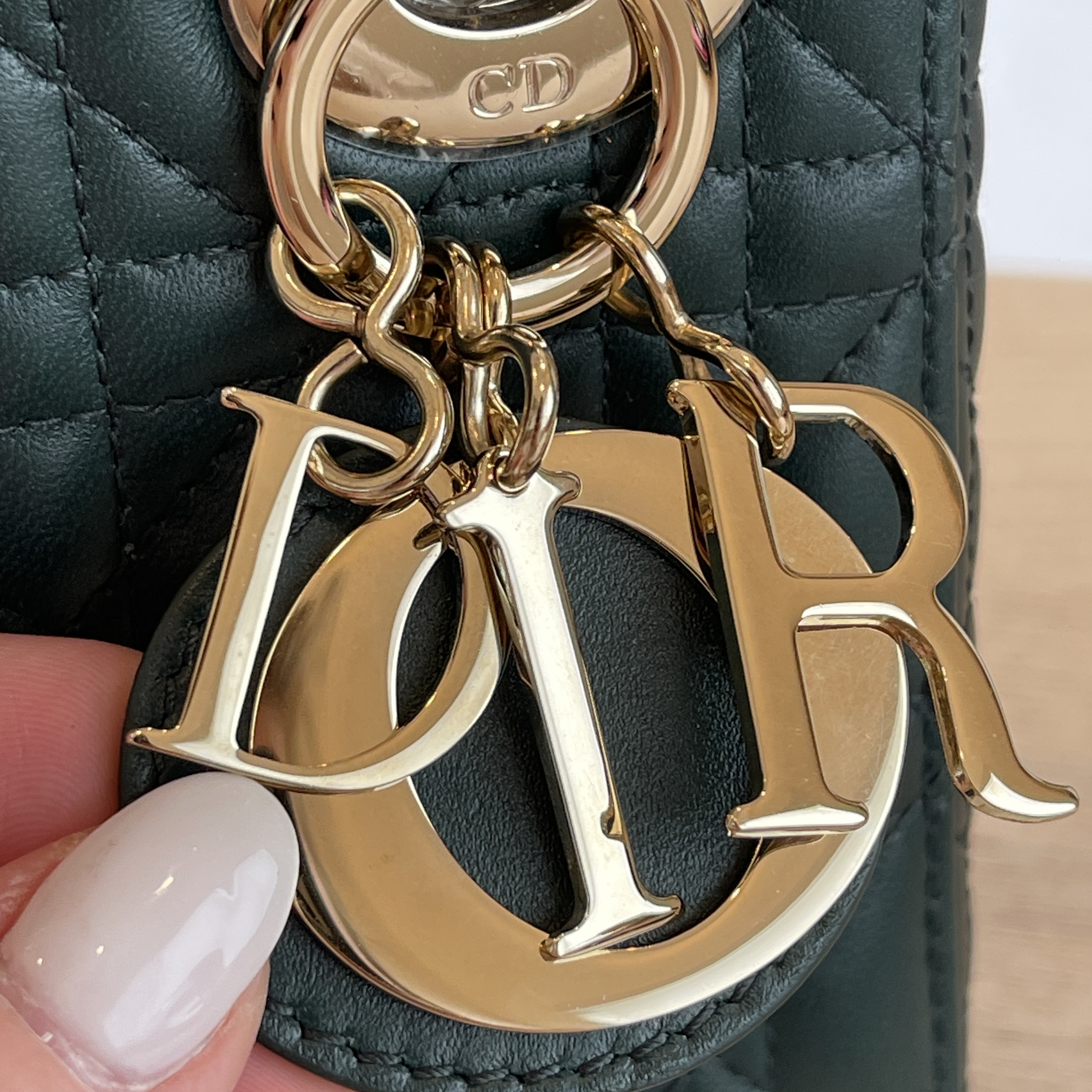 CHRISTIAN DIOR Lambskin Cannage Lady Dior Zipped Key Case Green 1136850