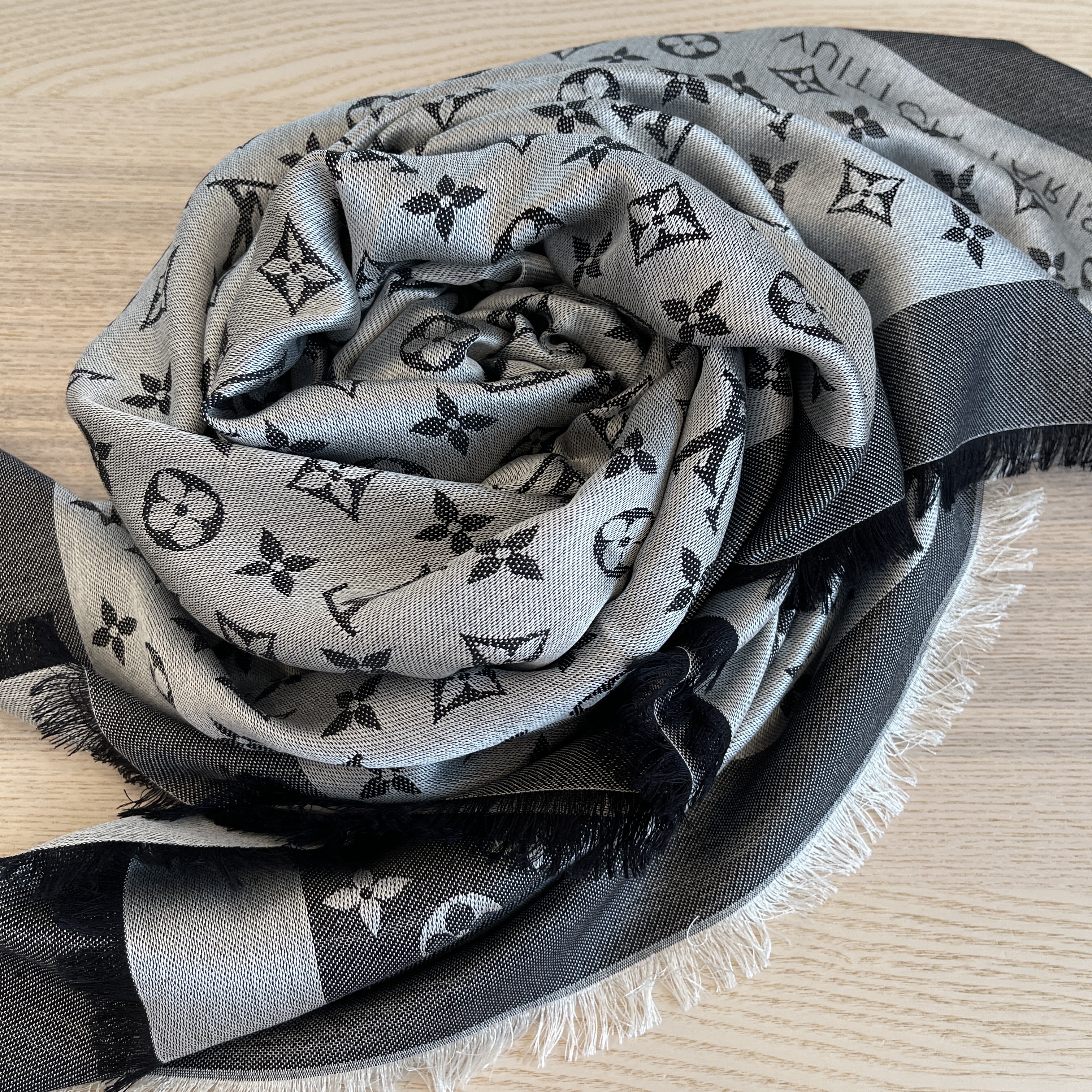 Louis Vuitton Dark Grey Monogram Silk & Wool Classique Shawl Louis Vuitton
