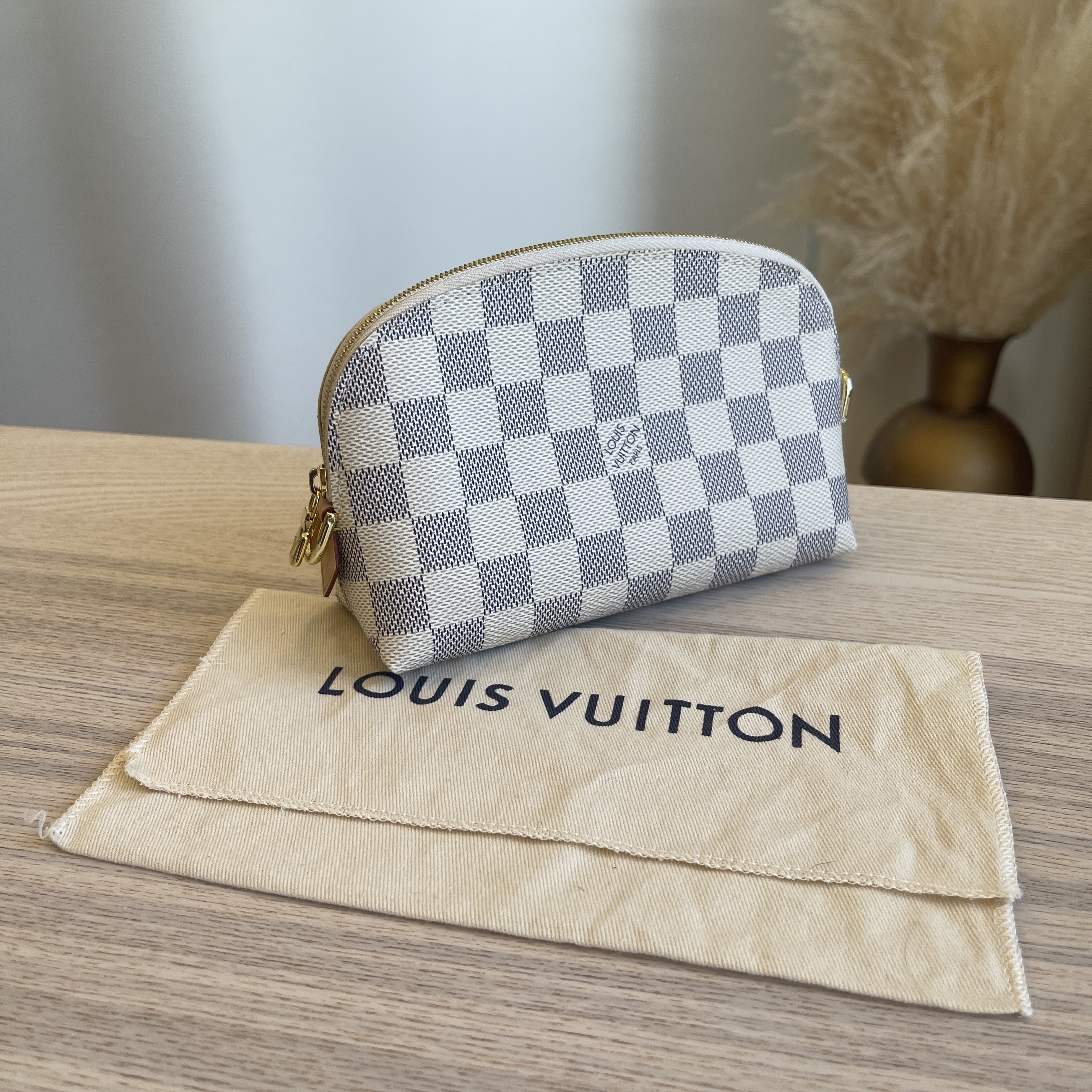 LOUIS VUITTON Damier Azur Cosmetic Pouch White