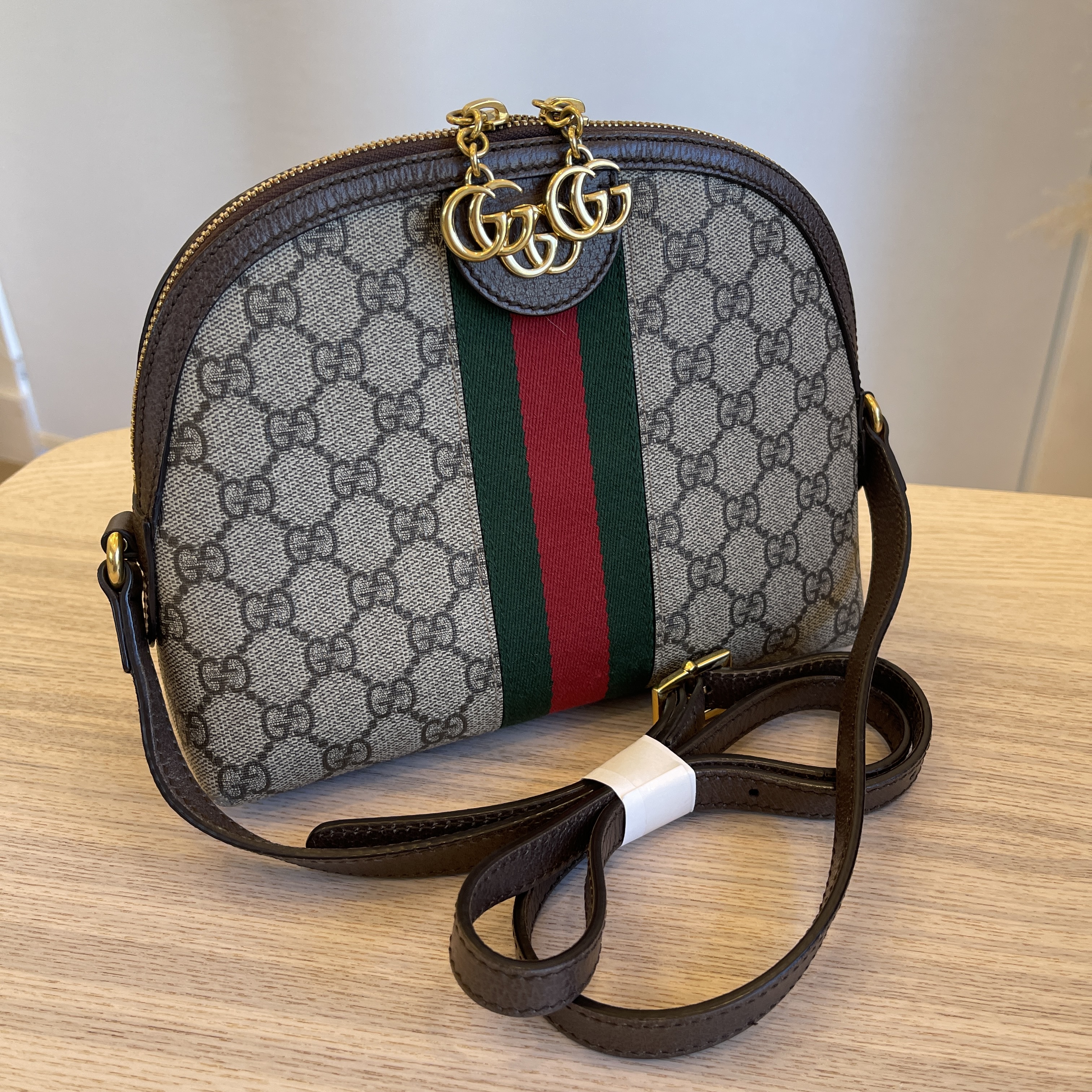 Gucci GG Supreme Monogram Web Small Ophidia Dome Shoulder Bag Brown