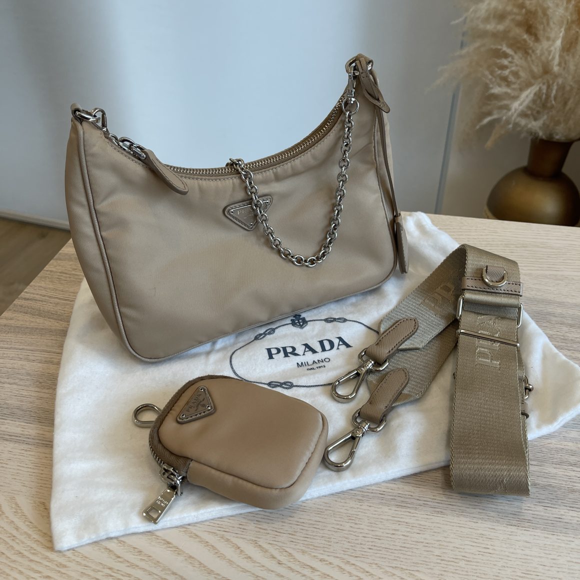 Prada Nylon Re-Edition 2005 Shoulder Bag Beige