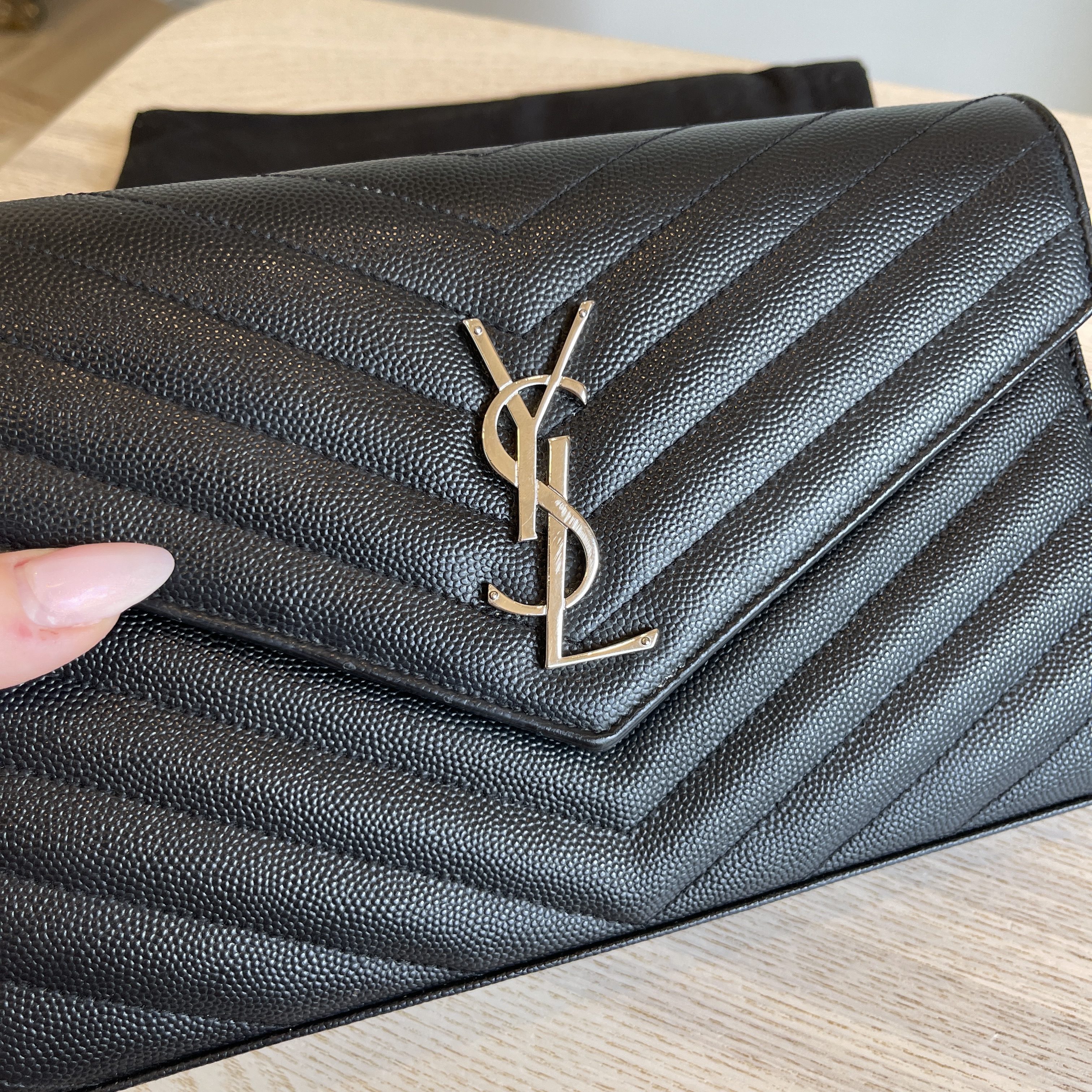 Saint Laurent Monogram Matelasse Leather Envelope Wallet On Chain