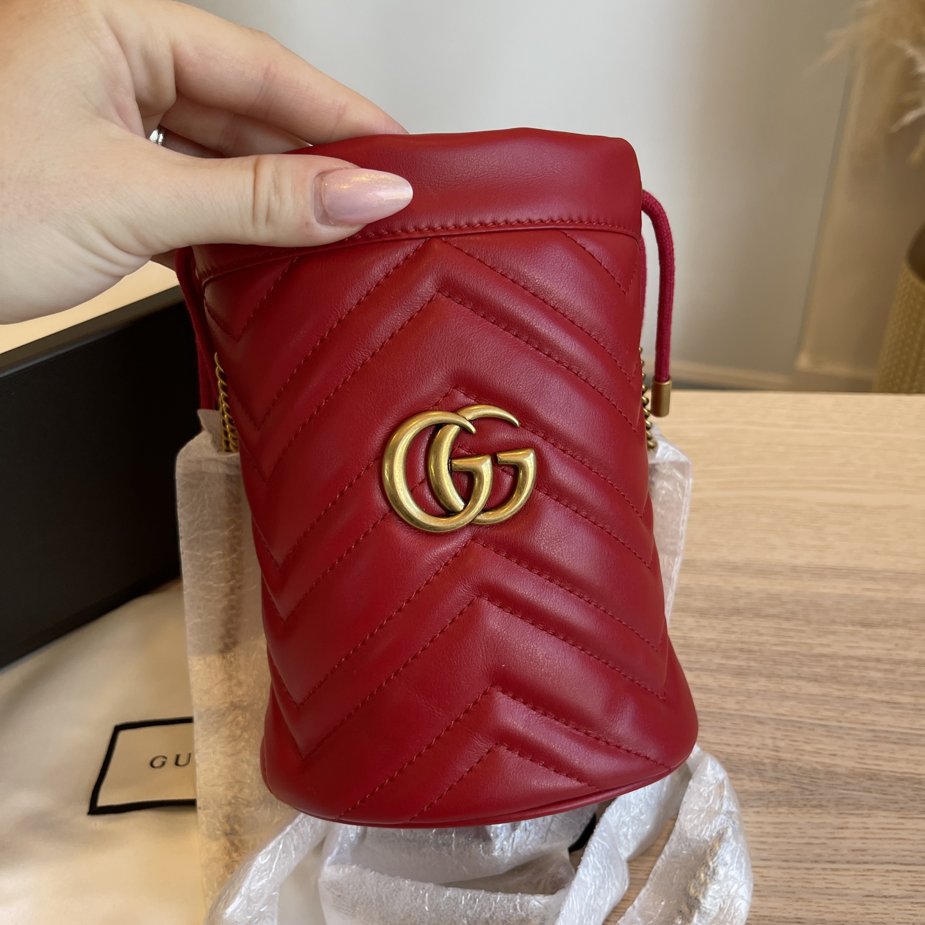 Gucci Matelasse Mini GG Marmont 2.0 Bucket Bag Red