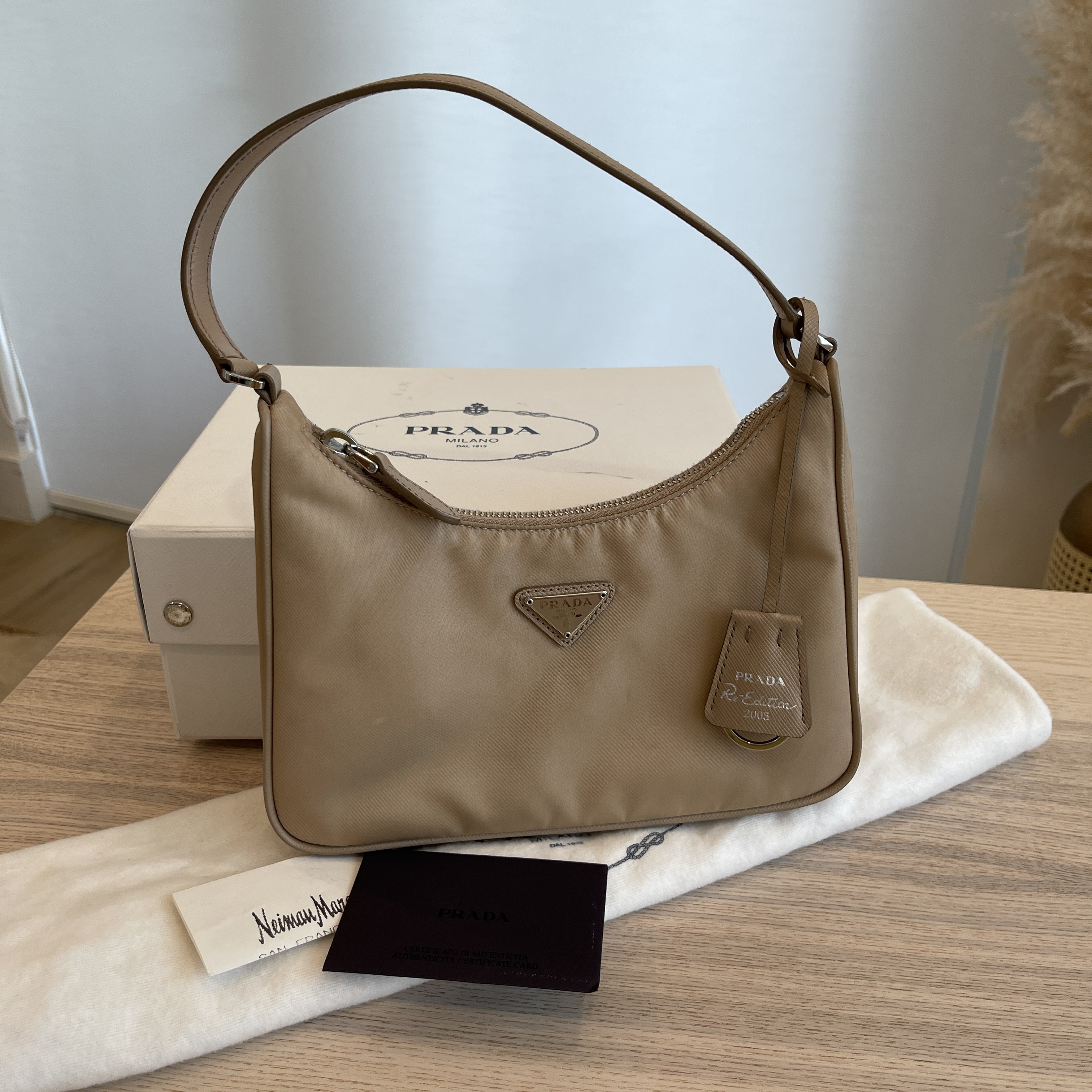 Prada Re-Edition 2000 Re-Nylon Mini Bag Desert Beige in Re-Nylon with  Silver-tone - US