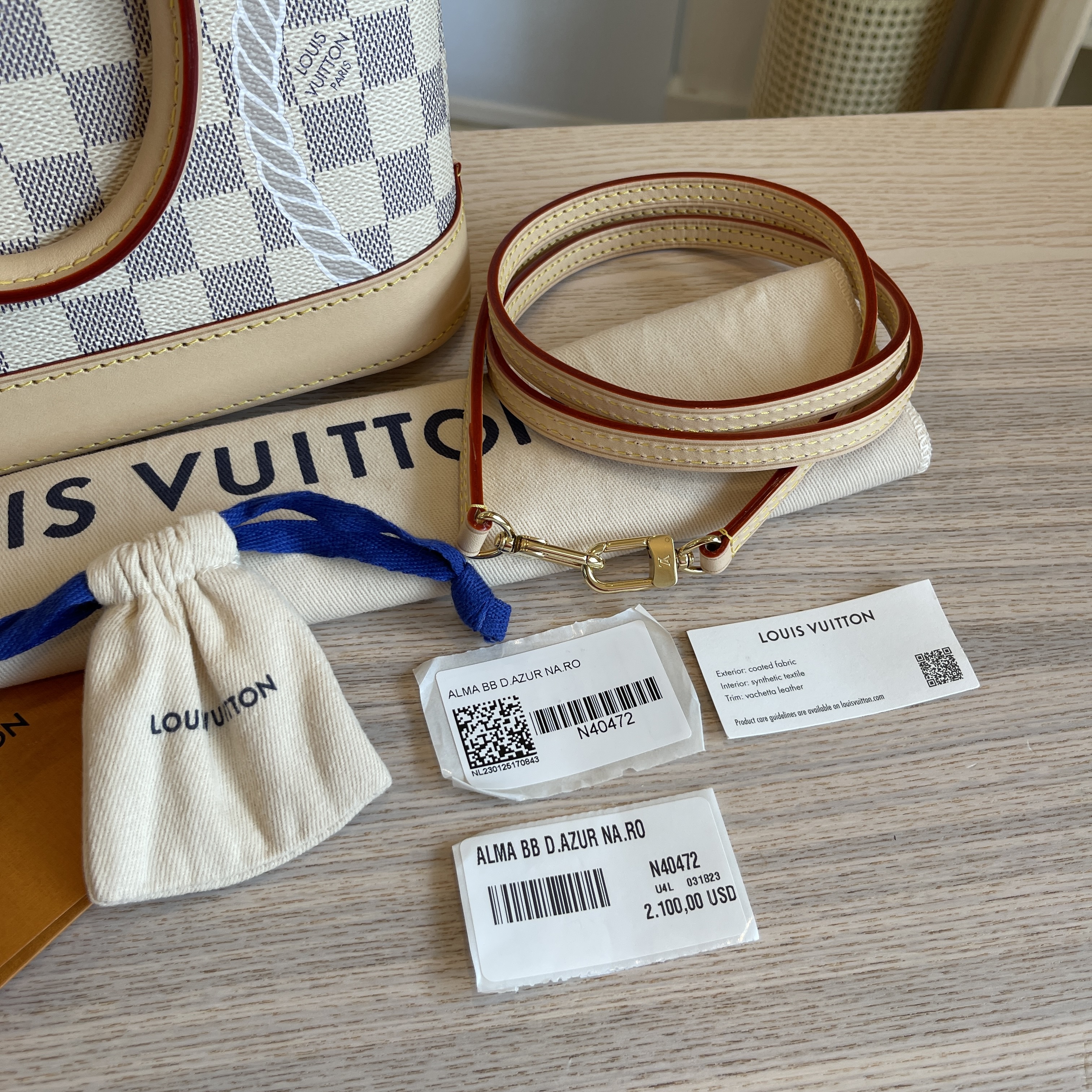 Louis Vuitton 2023 Nautical Damier Azur Alma BB - White Handle