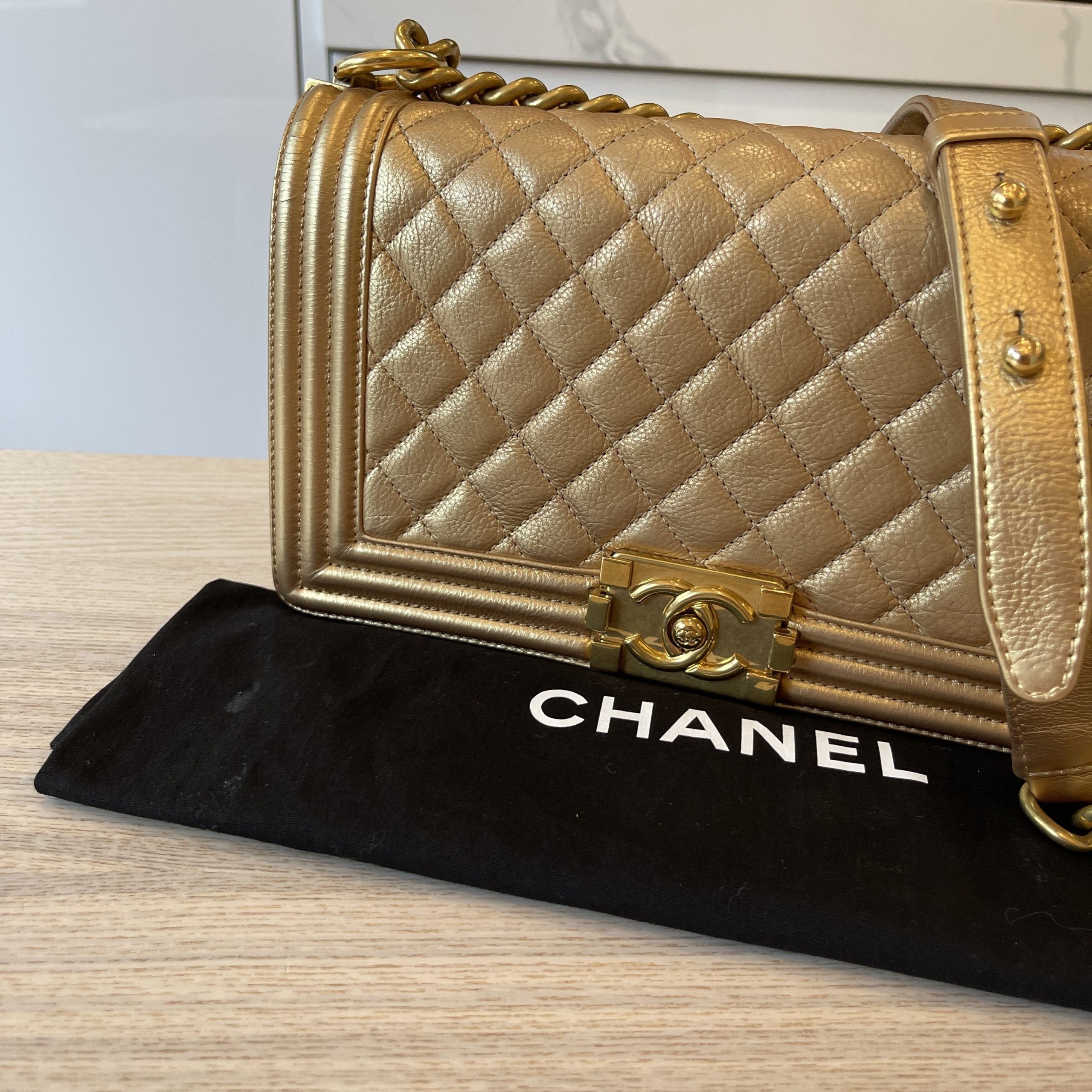 Chanel Boy Flap Bag Metallic Calfskin Old Medium