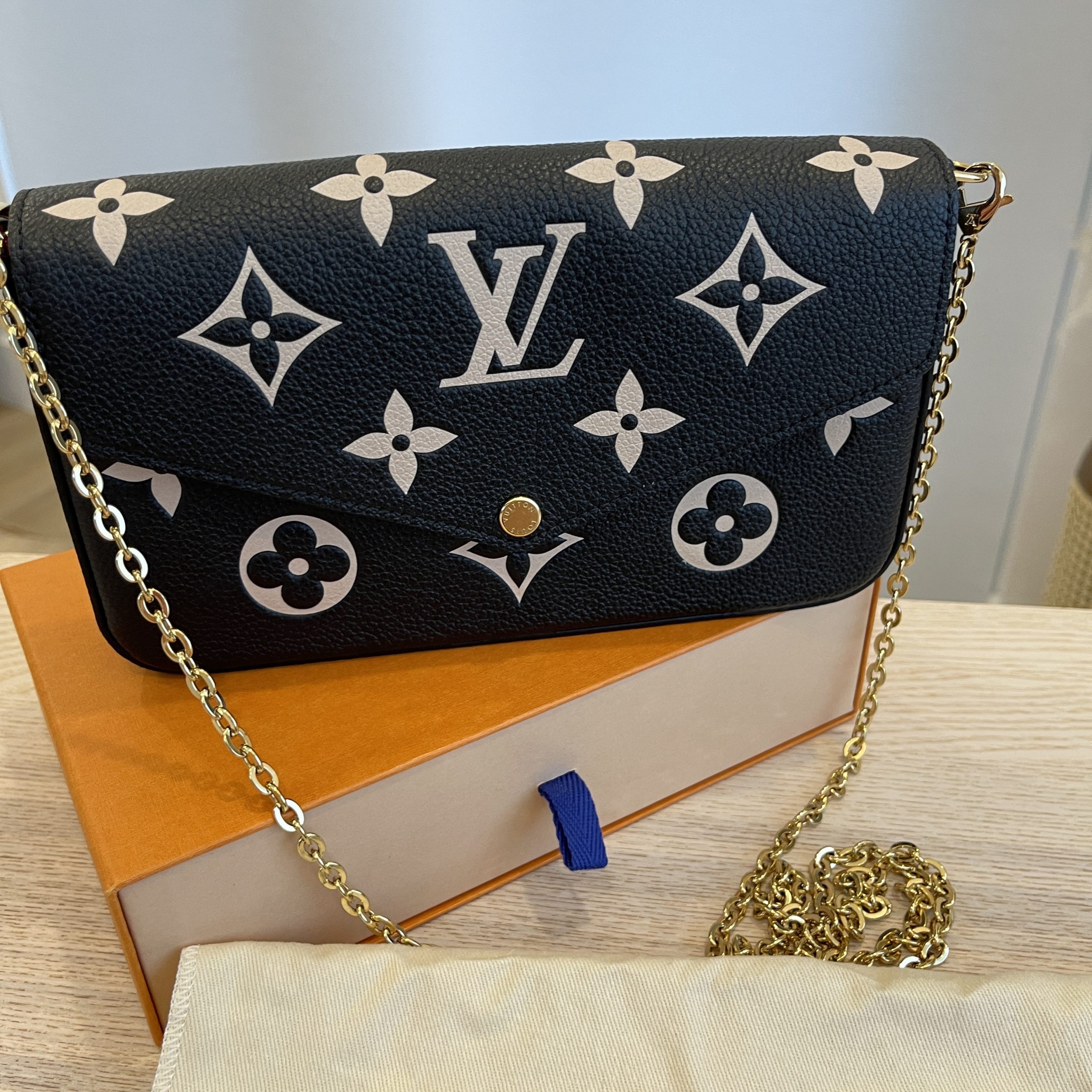 Louis Vuitton Bicolor Monogram Empreinte Leather Black / Beige Felicie