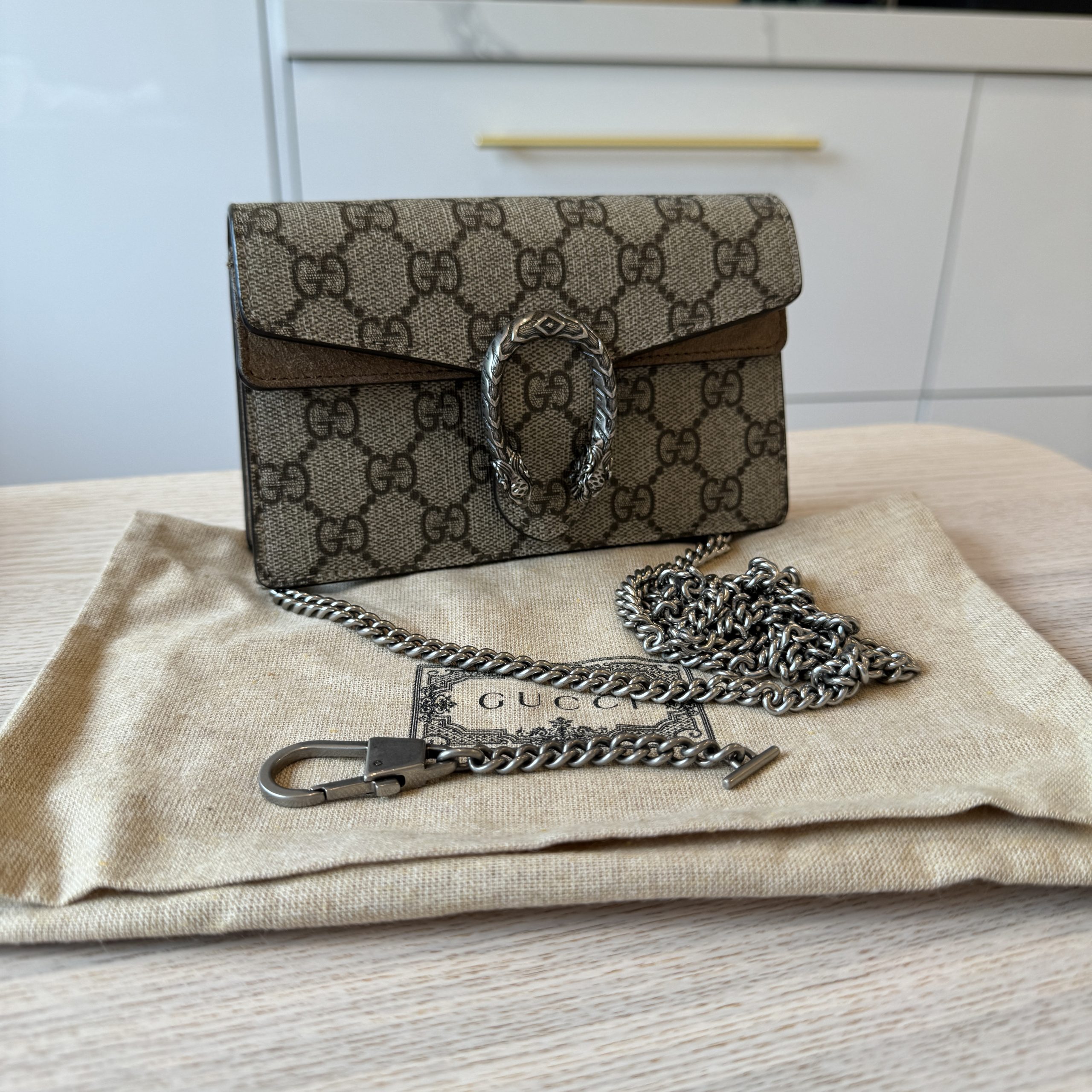 GUCCI Dionysus Bag GG Supreme Monogram Taupe Medium