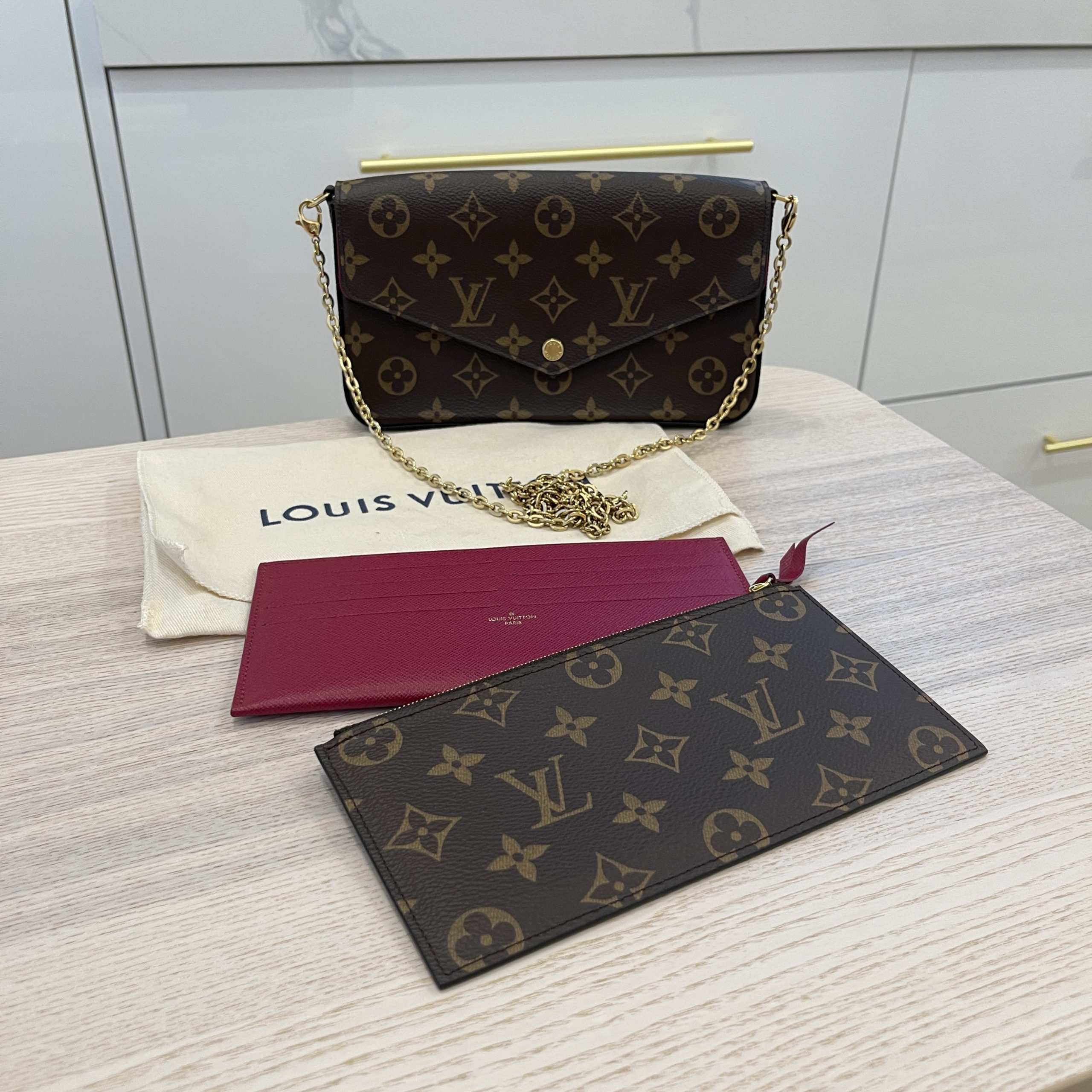 LOUIS VUITTON Pochette Felicie M61276 Monogram Chain Wallet Shoulder Bag  Fuchsia