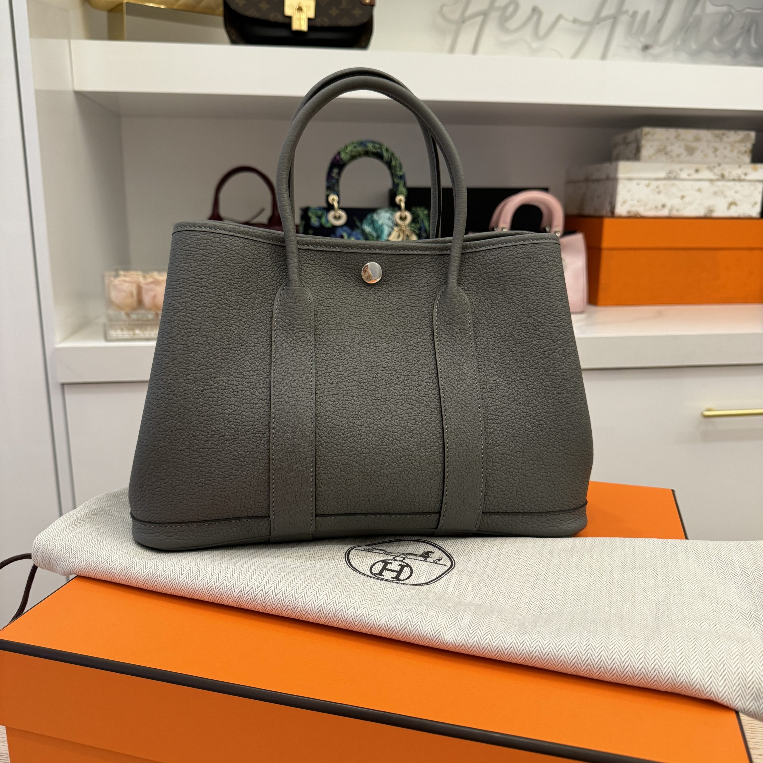 Hermès Garden Party Gris Meyer Negonda 30 TPM Palladium Hardware, 2023 (Like New), Grey Womens Handbag