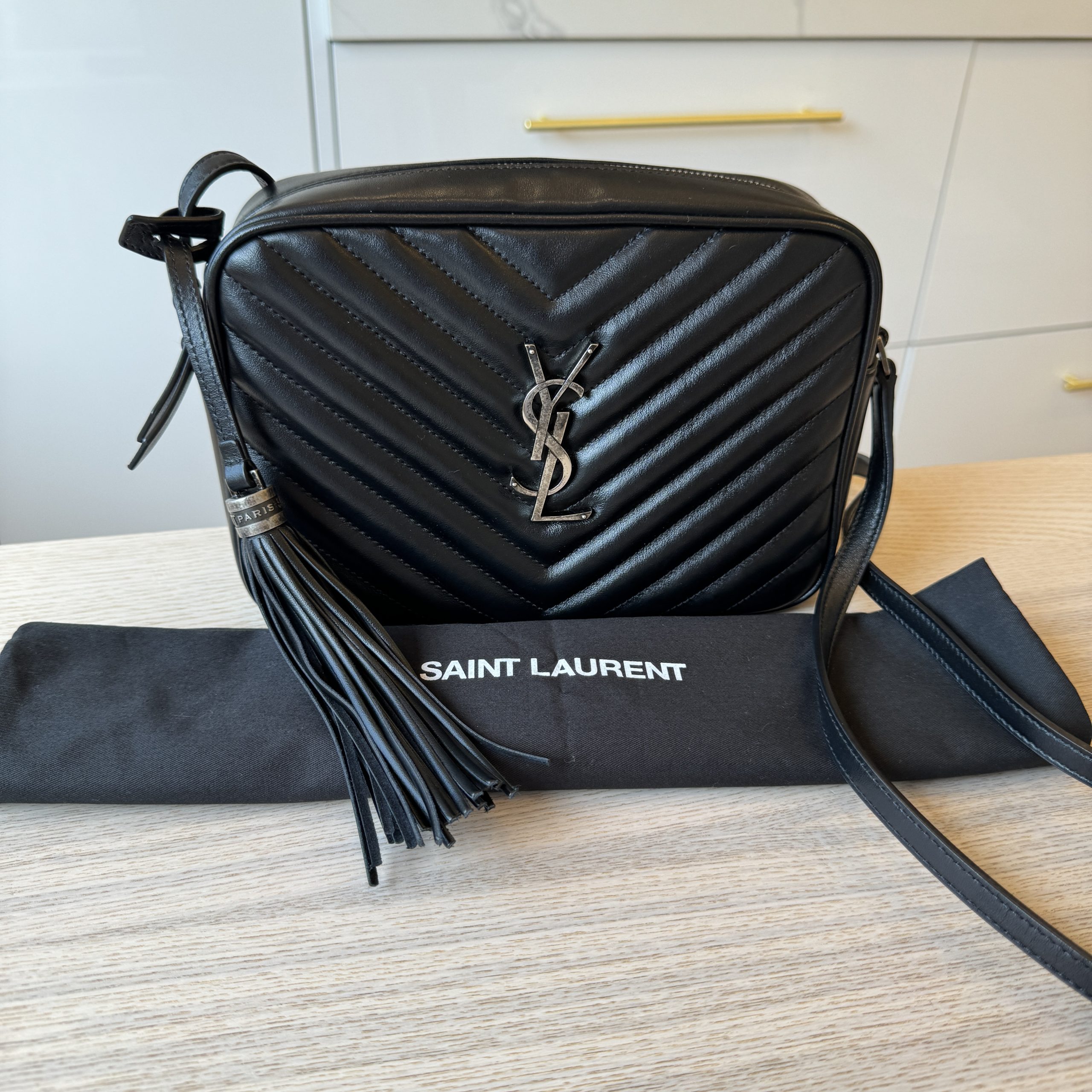 Saint Laurent Calfskin Monogram Lou Camera Bag Black Silver Hardware