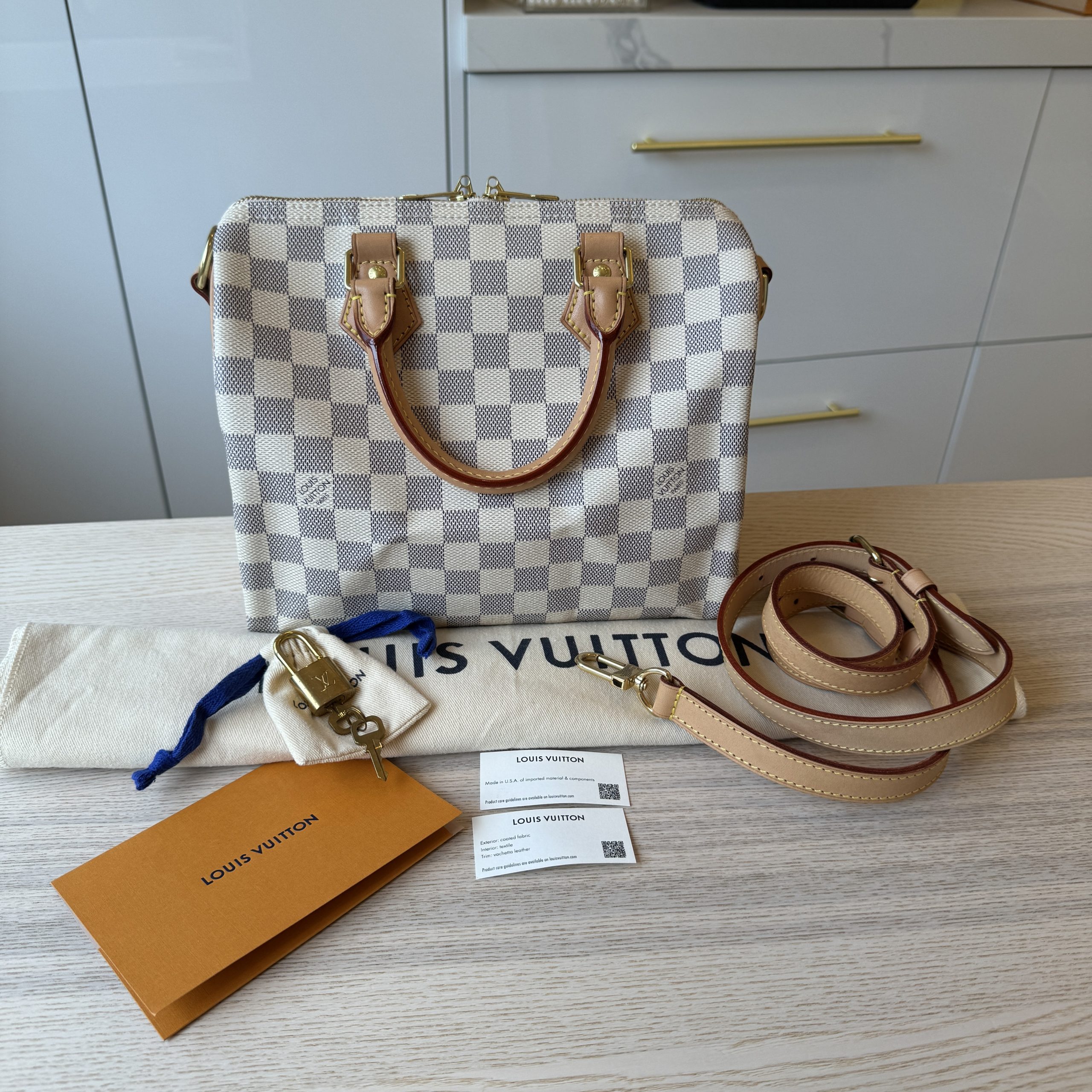 2019 RECEIPT Louis Vuitton Damier Azur Bandouliere Speedy 30 STRAP Bag  $1890+TAX