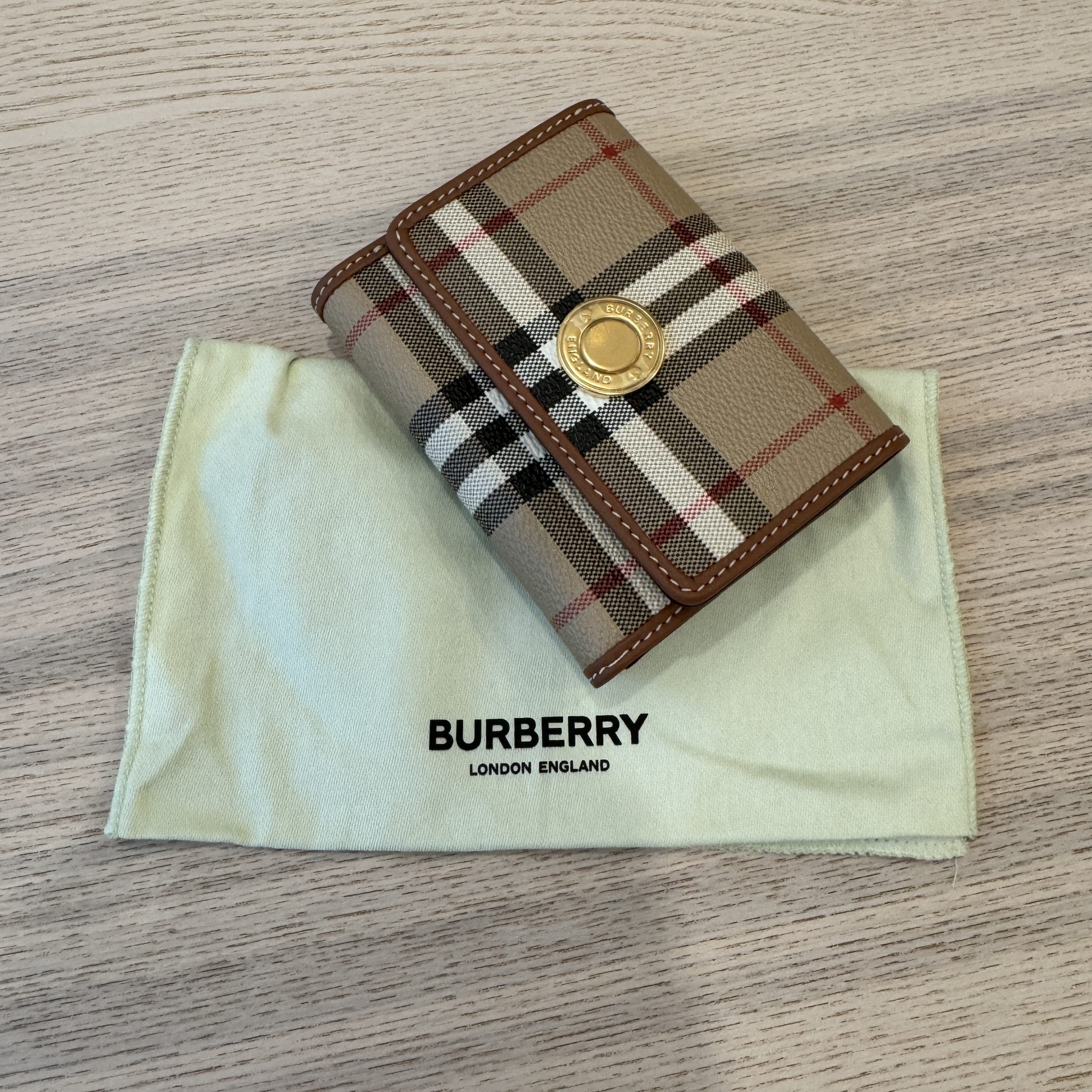Burberry Check & Leather Trifold Wallet Brown