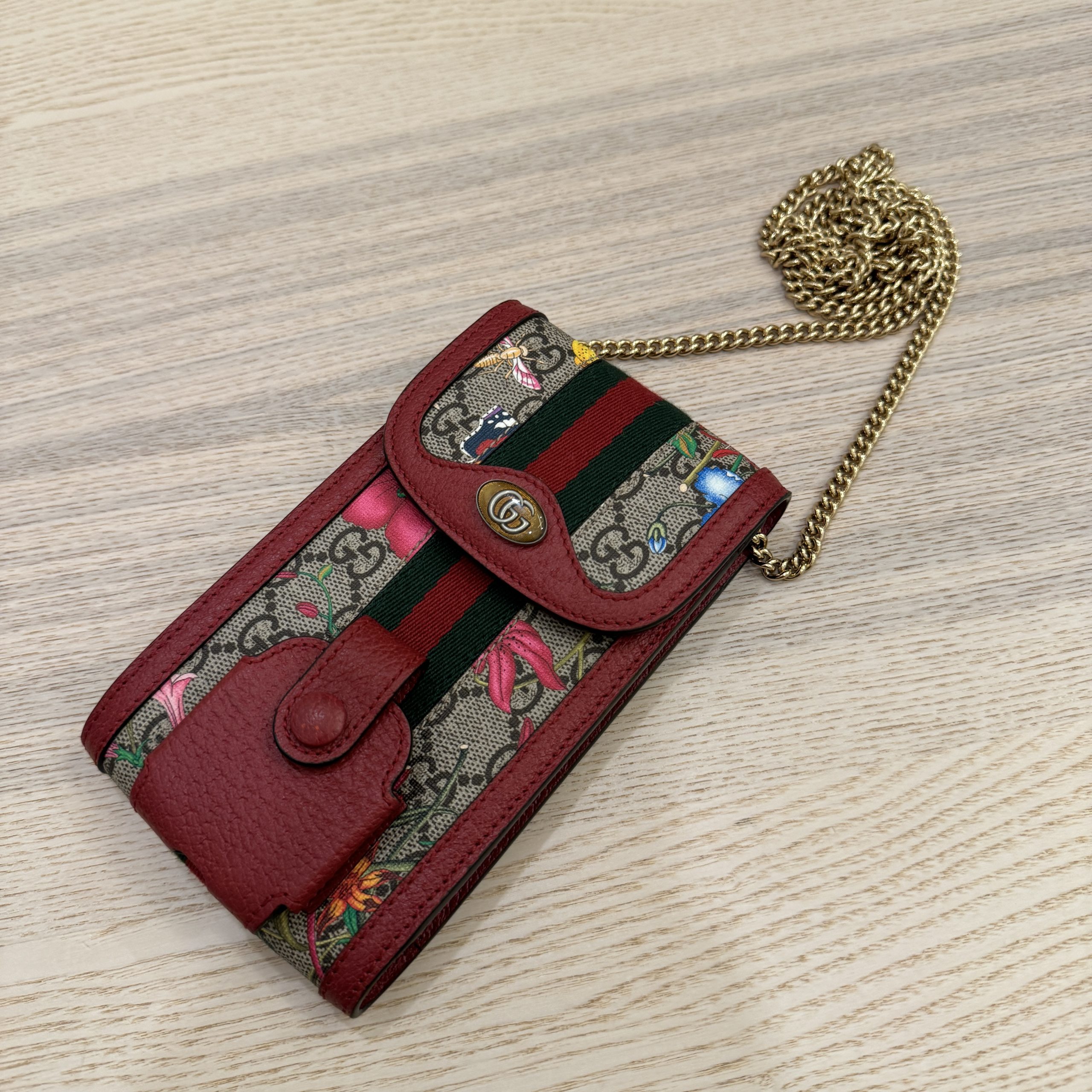 Gucci GG Supreme Monogram Flora Ophidia Phone Case Crossbody Red