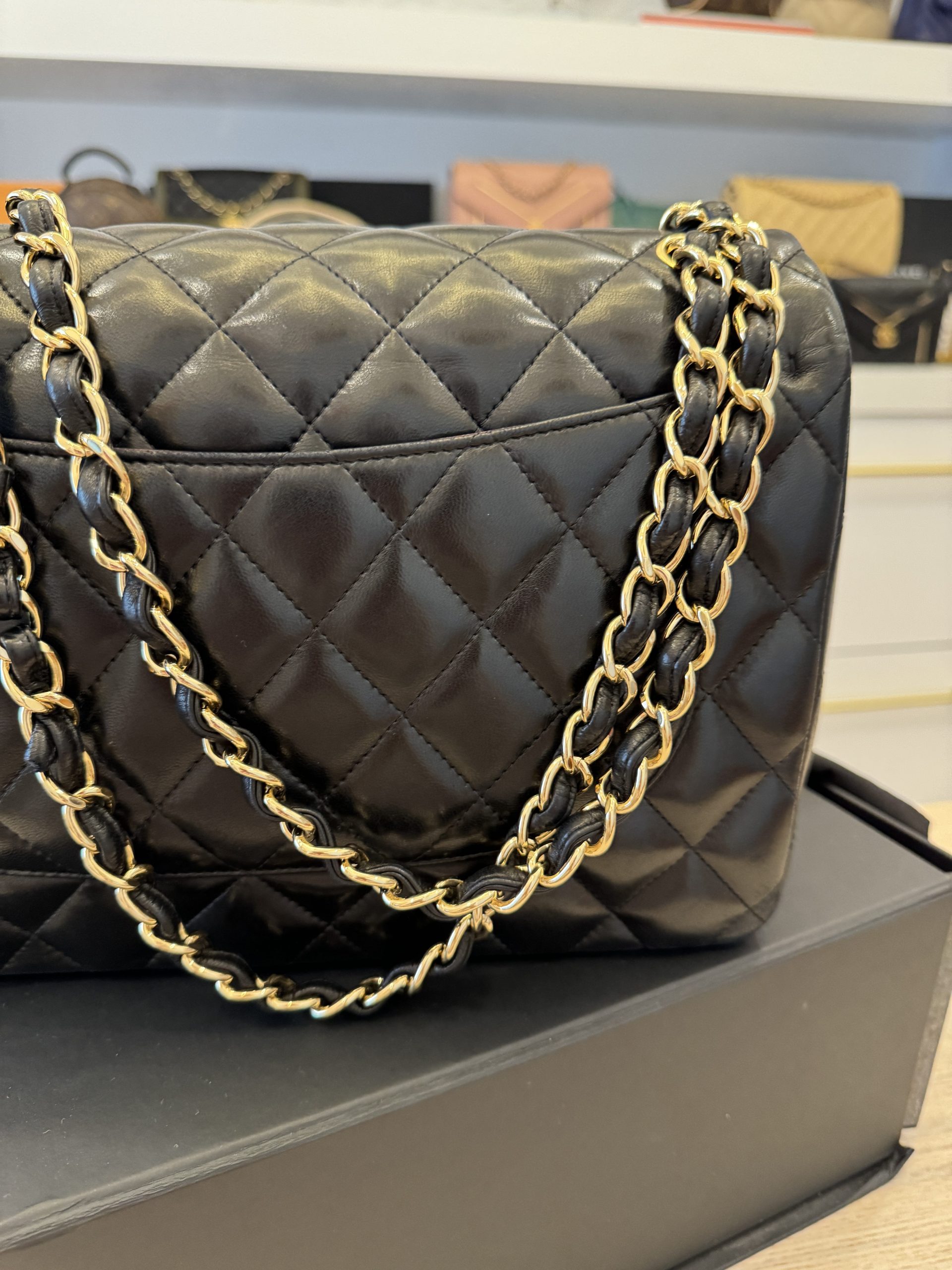 Chanel Lambskin Quilted Jumbo Double Flap Black Gold Hardware