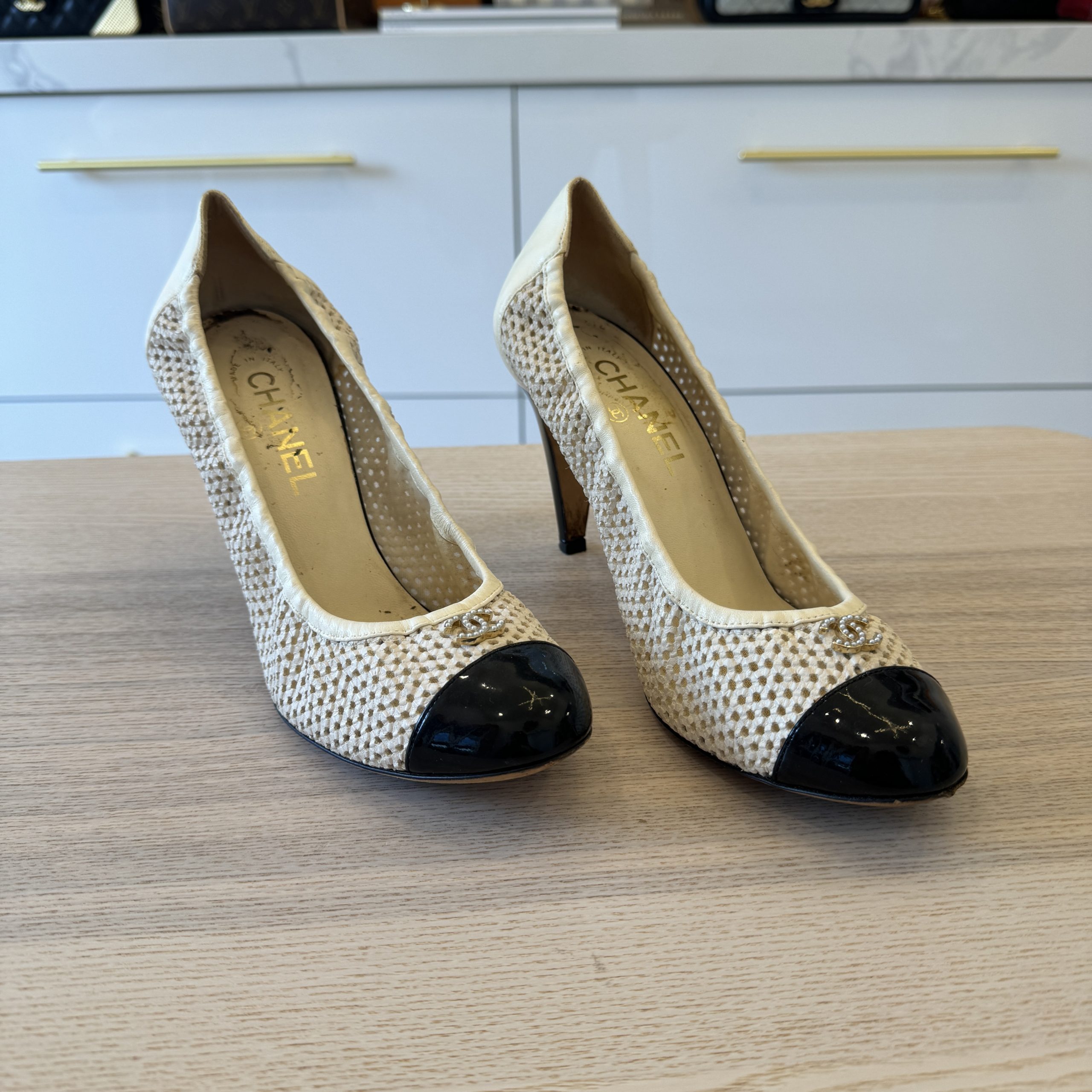 Chanel Size 38.5 Perforated Cap Heels