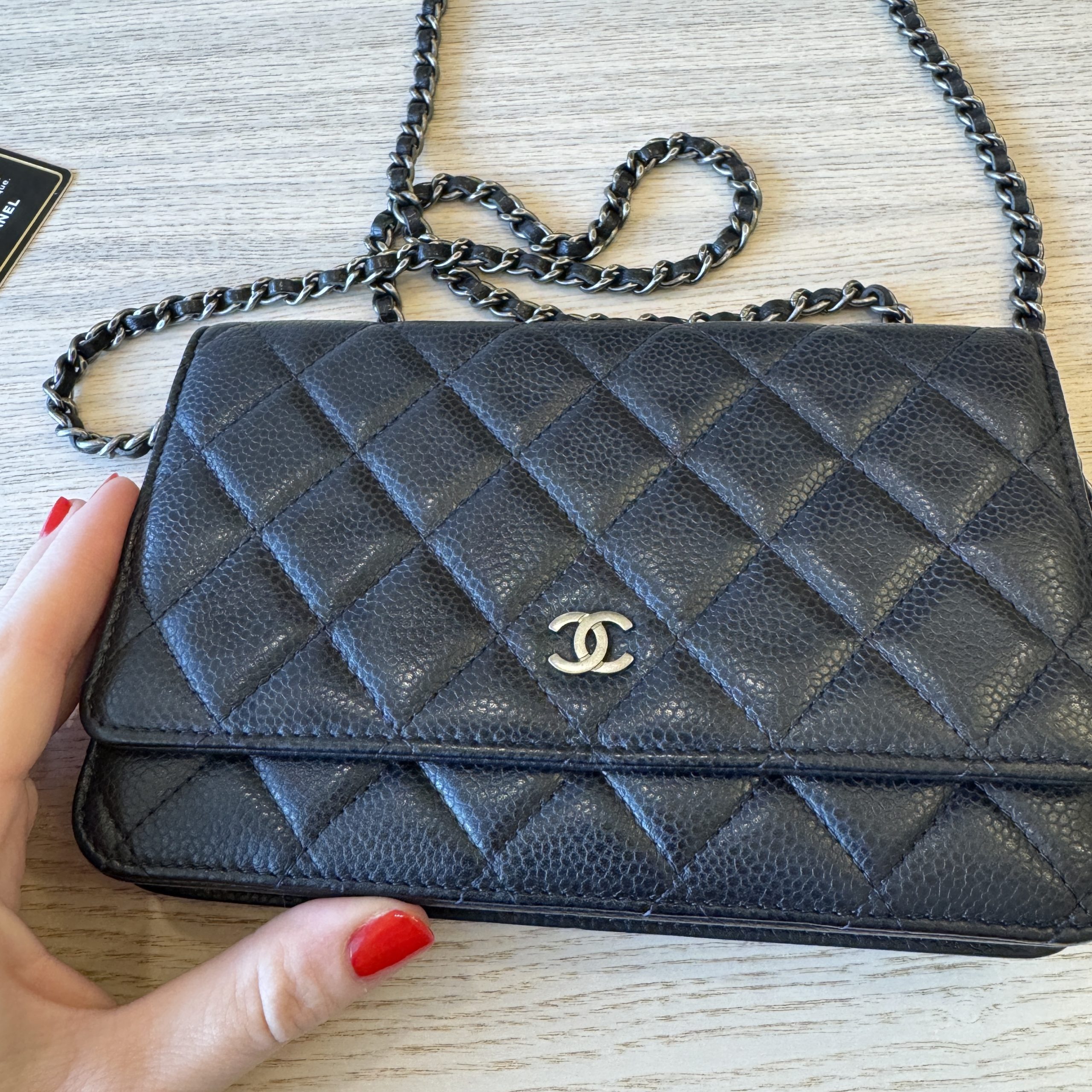 Chanel Caviar Quilted Wallet On Chain WOC Navy Silver Hardware