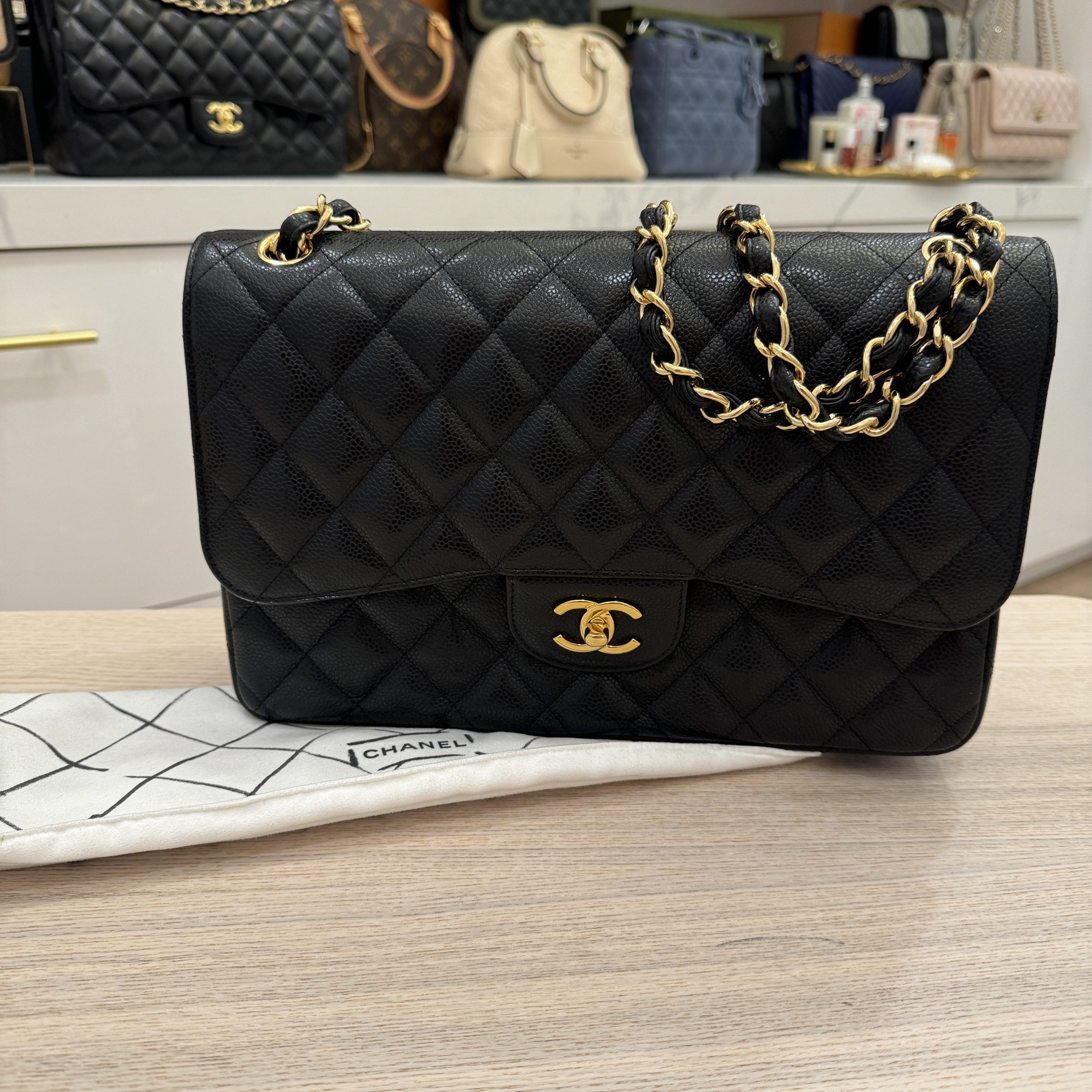 Chanel jumbo caviar gold online