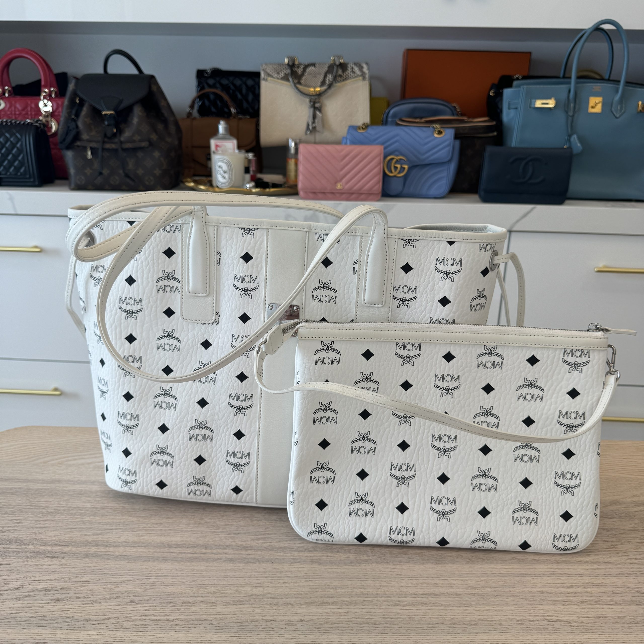 MCM Liz Medium Reversible Shopper Tote Bag White