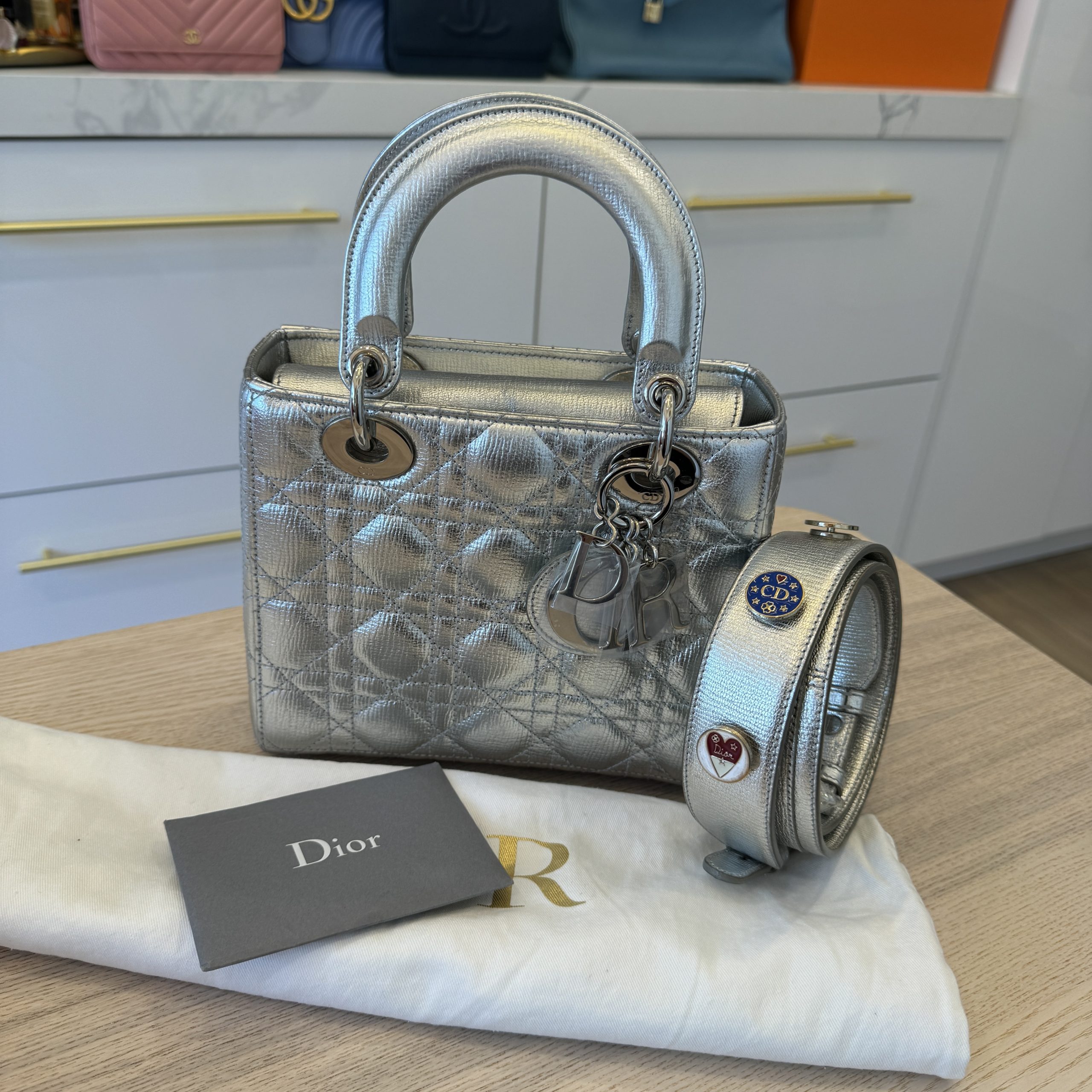 Lady dior metallic silver hotsell