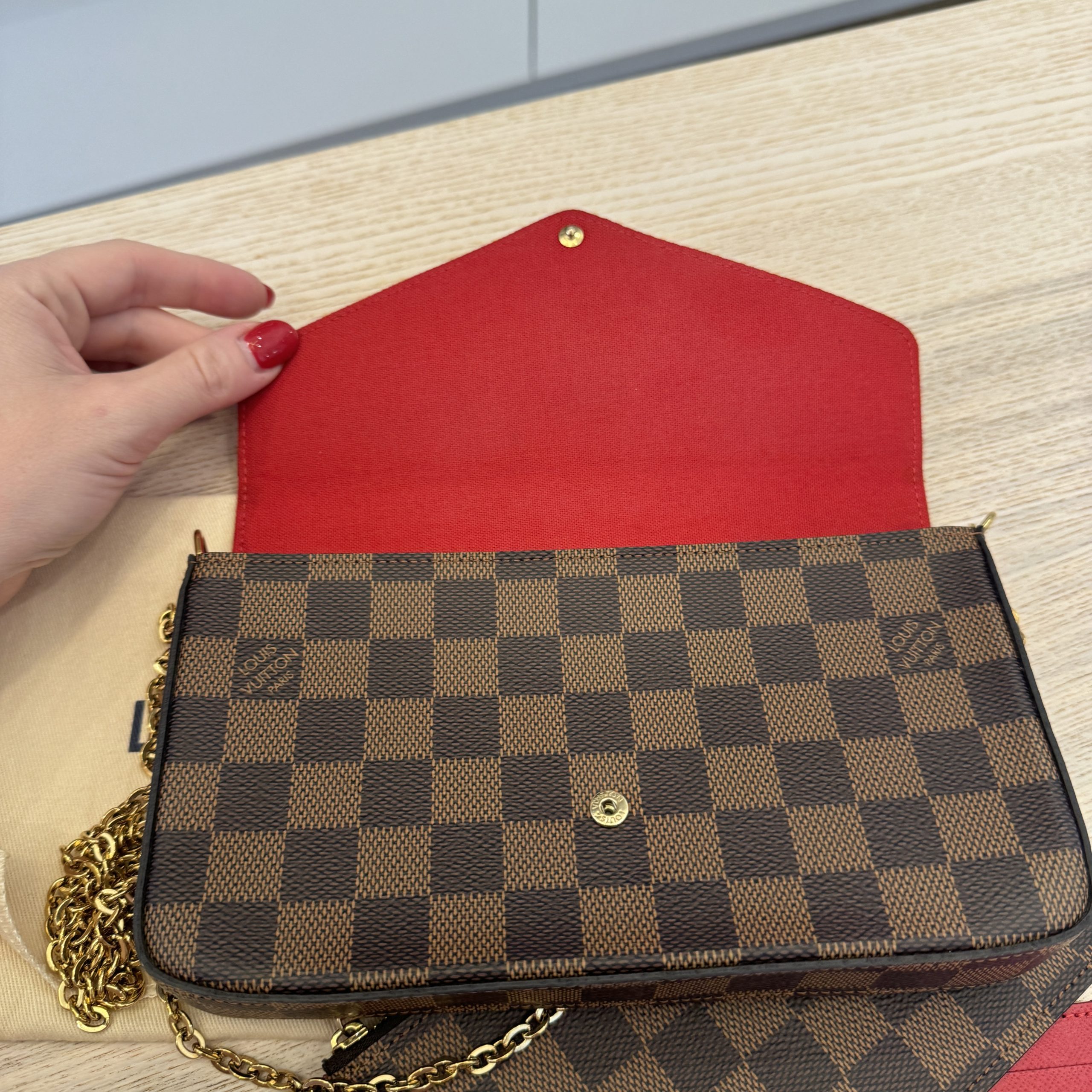 Louis Vuitton Damier Ebene Pochette Felicie Chain Wallet