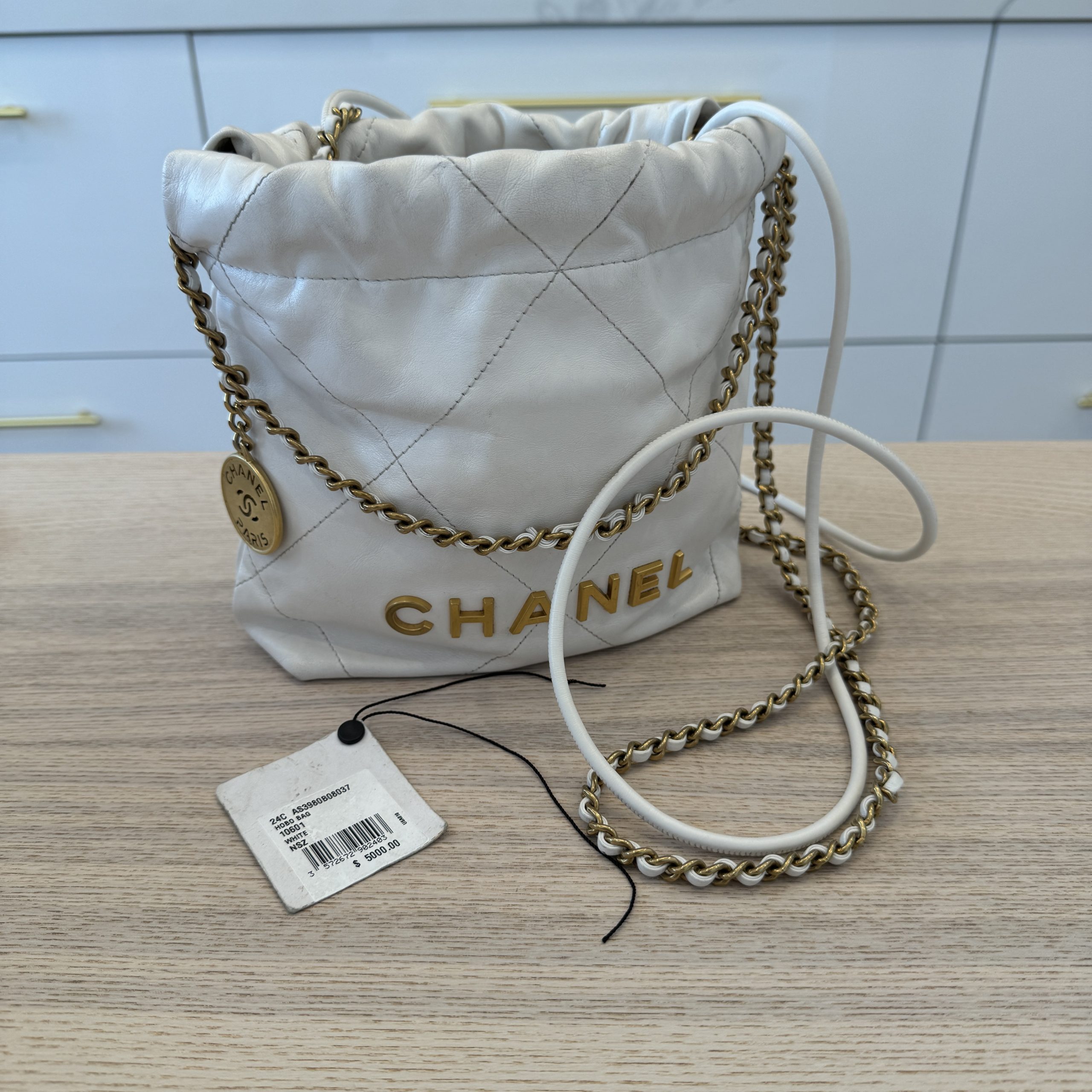 Chanel Shiny Calfskin Quilted Mini Chanel 22 White