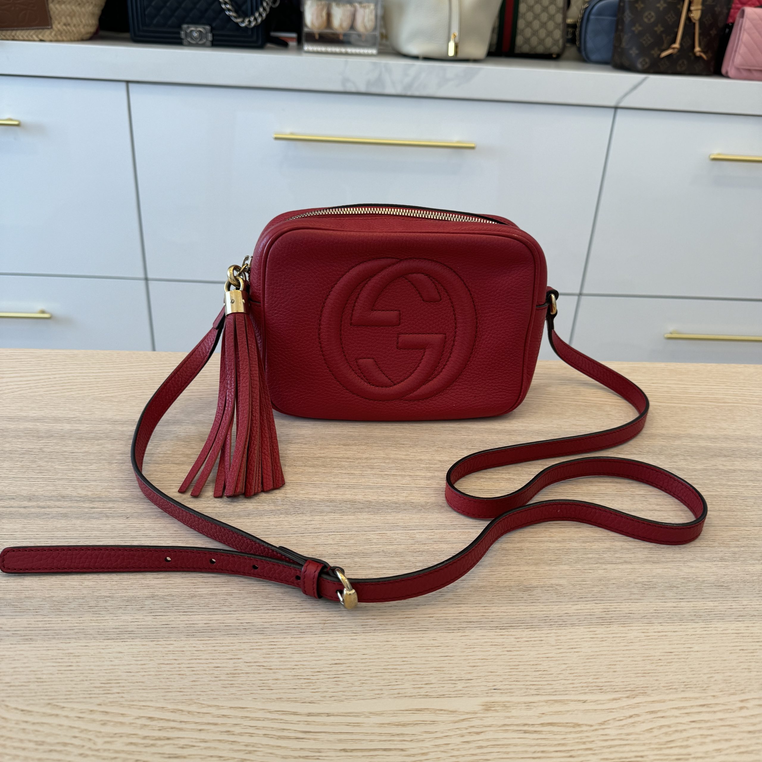 Gucci Calfskin Small Soho Disco Bag Red