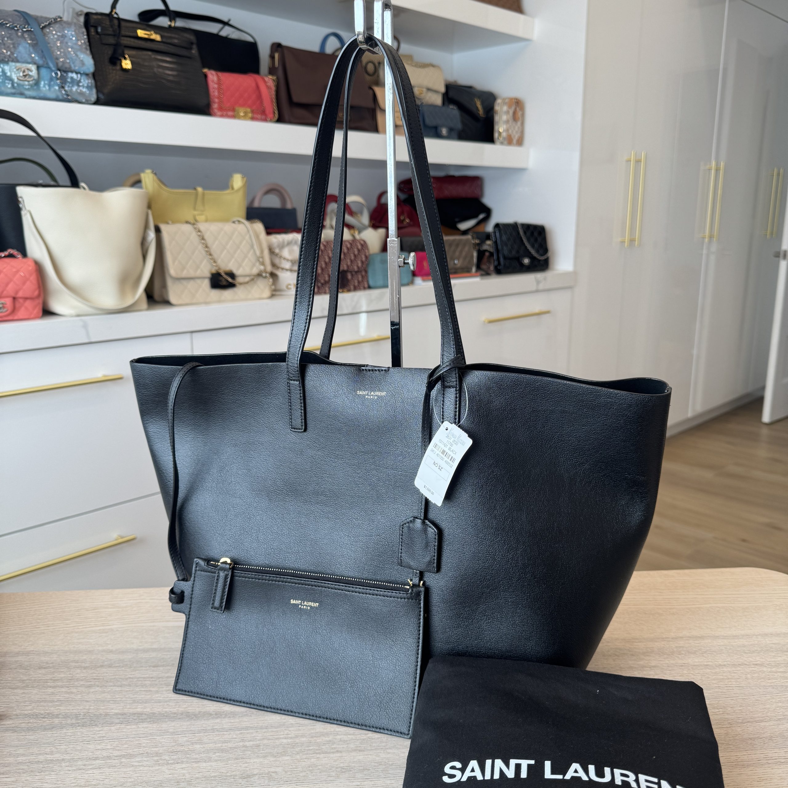 Saint Laurent Vintage Calfskin East West Shopping Tote Black