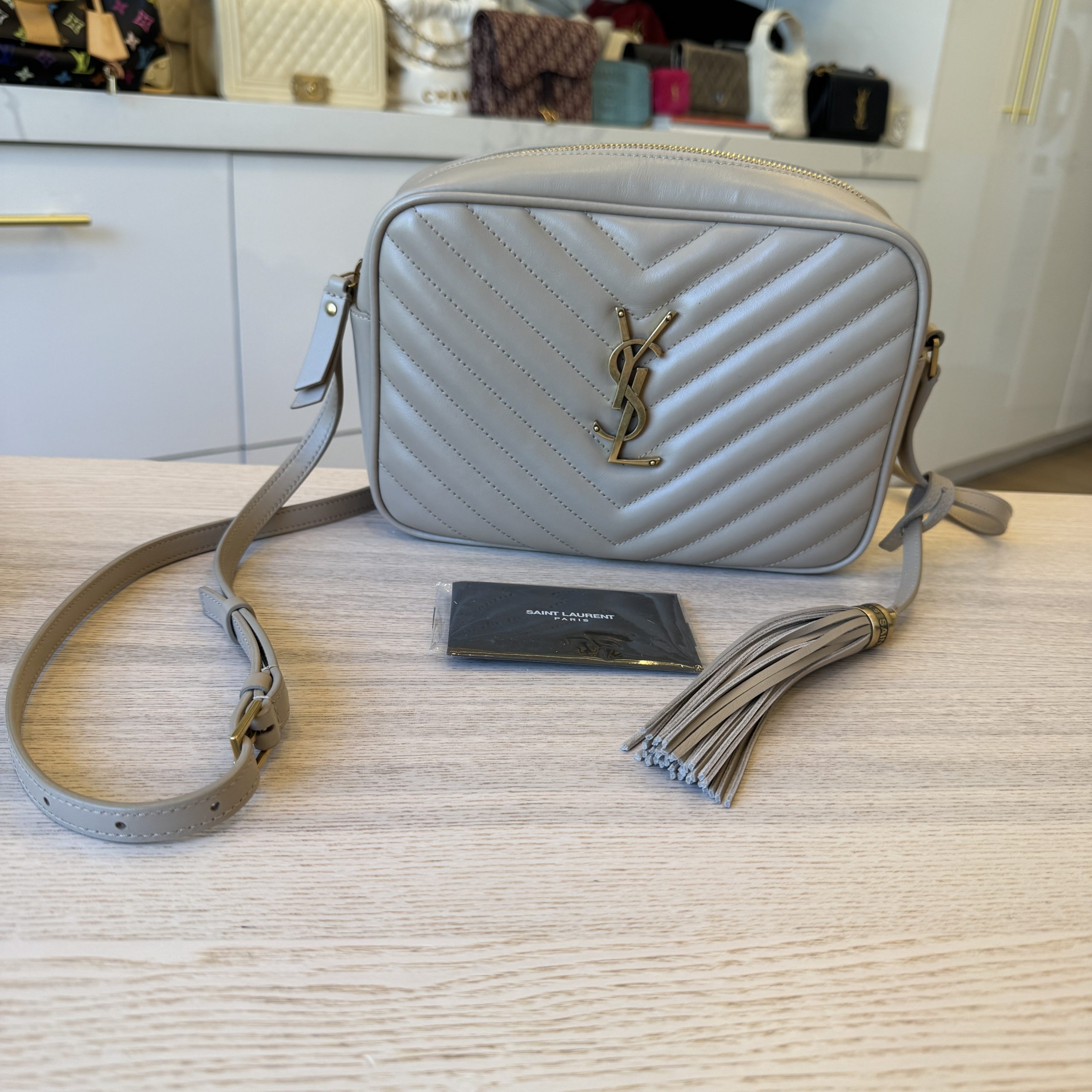 Saint Laurent (YSL) Calfskin Monogram Lou Camera Dark Beige Gold Hardware